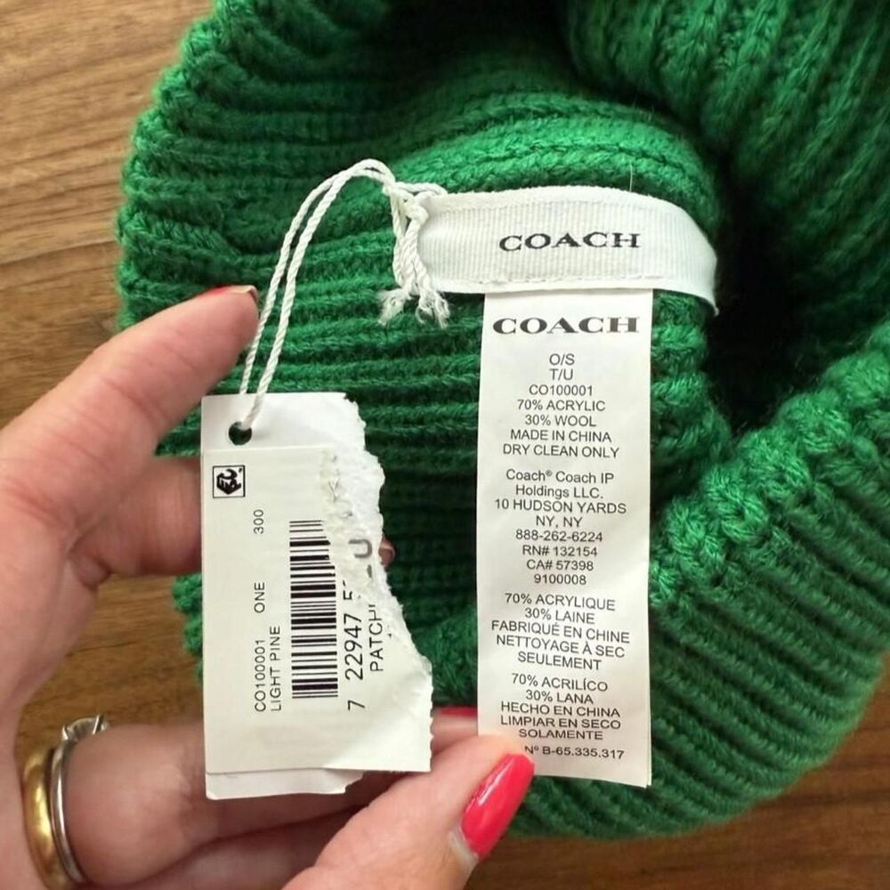 Coach Green Tonal Beanie Hat - Picture 4 of 4